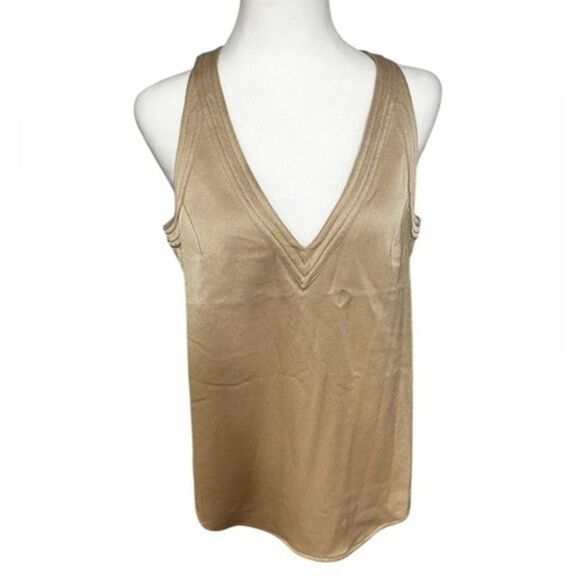 EQUIPMENT FEMME gold v neck tank top casual small oversized shimmer - Picture 1 of 11